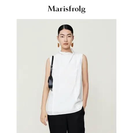 【土耳其进口面料】玛丝菲尔22夏新款无袖米白色衬衫商品大图