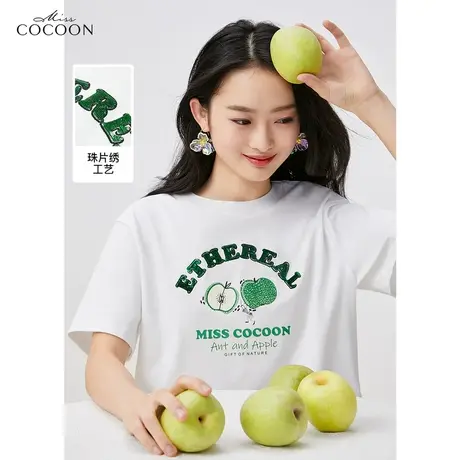 miss COCOON纯棉短袖t恤女2023夏装新款时尚圆领宽松休闲百搭上衣商品大图