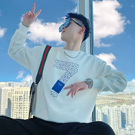 春秋季ins潮牌卫衣男重磅长袖T恤内搭男装打底衫2023新款百搭外套商品大图