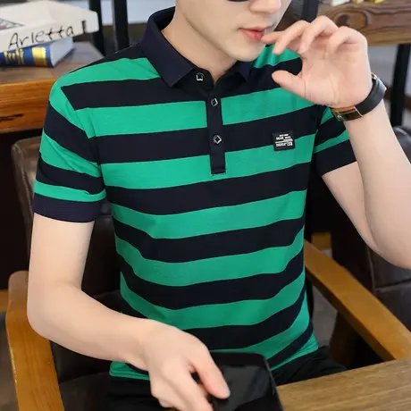 男士polo衫短袖T恤潮流男装翻领夏季2022年新款有领纯棉冰丝夏装商品大图