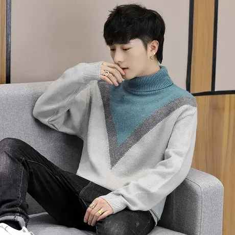 秋冬季高领毛衣男韩版宽松男士针织衫潮流个性学生帅气线衣加厚男图片