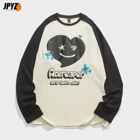 2023春季长袖t恤男圆领字母白色印花打底衫内搭上衣潮牌休闲衣服商品大图