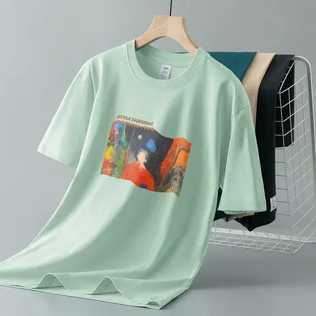 重磅纯棉短袖t恤男夏季宽松圆领上衣服全棉半袖美式潮牌印花体恤商品大图