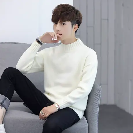 男士半高领毛衣冬季新款中领线衣秋冬装加绒加厚套头针织衫男学生图片