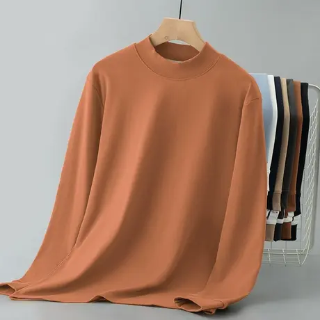 380g重磅半高领长袖t恤男加厚款内搭中领打底衫纯色秋衣小衫体恤商品大图