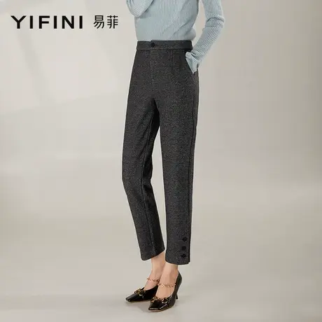 Yifini/易菲秋冬新款加厚锥形九分小脚裤深灰色通勤百搭休闲裤女商品大图