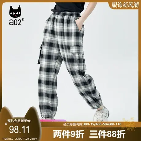 【轻途】a02原创潮流宽松格子裤2023秋新品百搭休闲直筒裤束脚裤图片