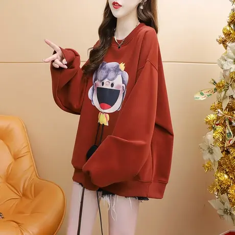 加绒加厚卫衣外套女2024新款春季爆款时尚洋气减龄宽松设计感上衣商品大图