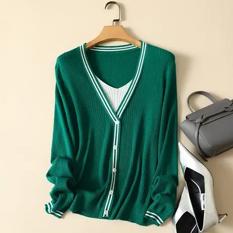 清仓！春装2024新款针织羊毛衫女V领外搭毛衣外套长袖开衫显瘦图片