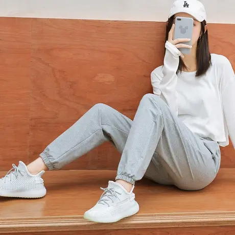 灰色束脚运动裤女2023秋季新款高腰宽松显瘦百搭薄款休闲哈伦卫裤图片