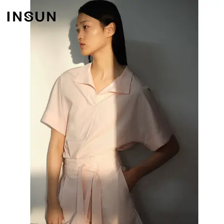 恩裳夏季减龄粉色套头短袖衬衫上衣图片