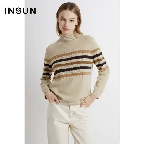 INSUN恩裳线上专选冬季羊毛撞色条纹毛针织衫商品大图