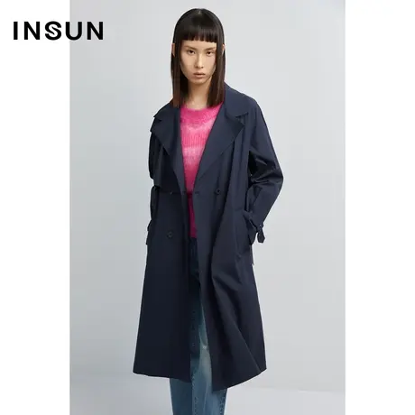 INSUN恩裳秋季双排扣挡风片棉质风衣外套图片