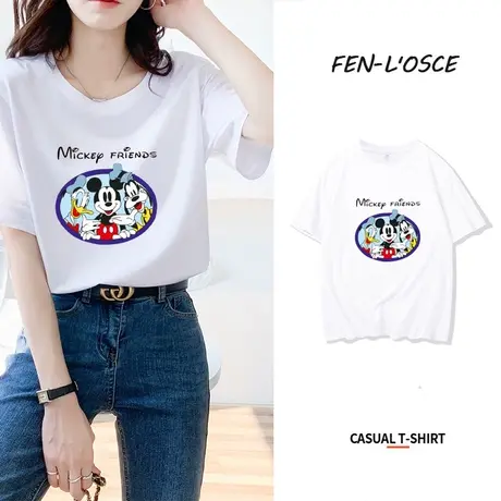 白色t恤女宽松韩版纯棉短袖ins潮2023夏季新款卡通印花半袖上衣服商品大图