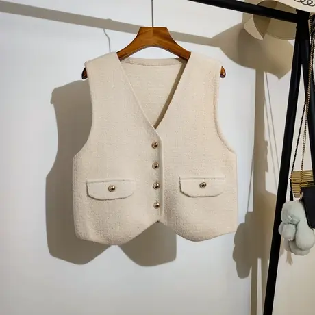 小香风针织马甲开衫女秋冬2023新款v领短款百搭毛衣背心马夹外套商品大图