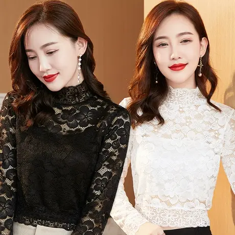 白色镂空蕾丝衫女2022秋冬新款高端蕾丝打底衫女仙女洋气小衫图片