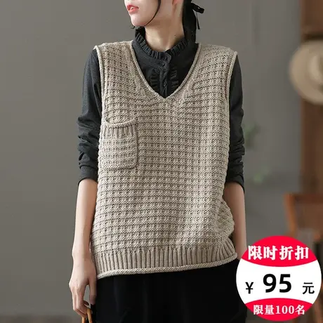 dza宽松V领针织马甲背心女秋冬新款叠穿内搭马夹宽松休闲坎肩上衣图片