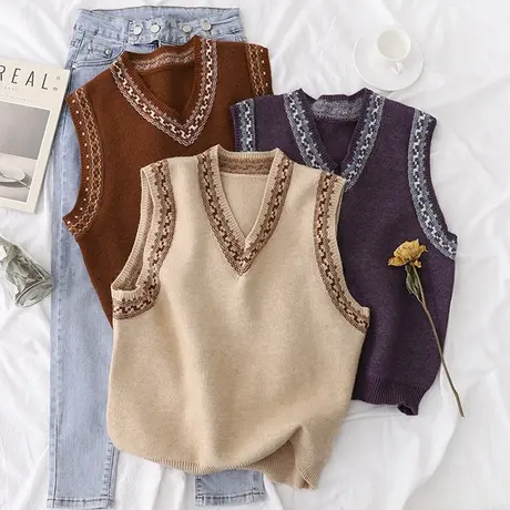 2020秋季新款叠穿马夹针织衫背心女宽松韩版百搭无袖马甲坎肩外穿图片