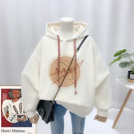 卫衣女春秋薄款2022新款韩版ins潮立体字母宽松套头休闲连帽上衣图片