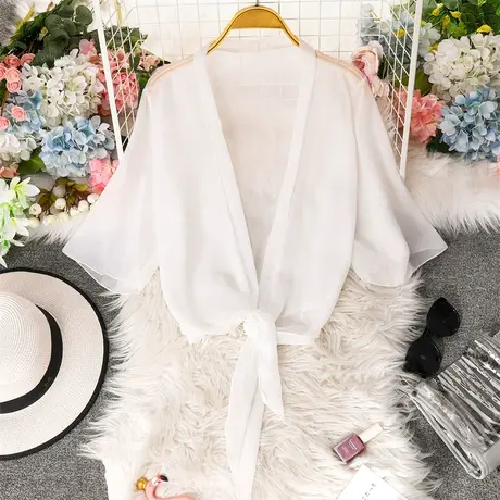 雪纺开衫女款春季罩衫防晒衣服搭配吊带的小外套薄款外搭披肩上衣商品大图