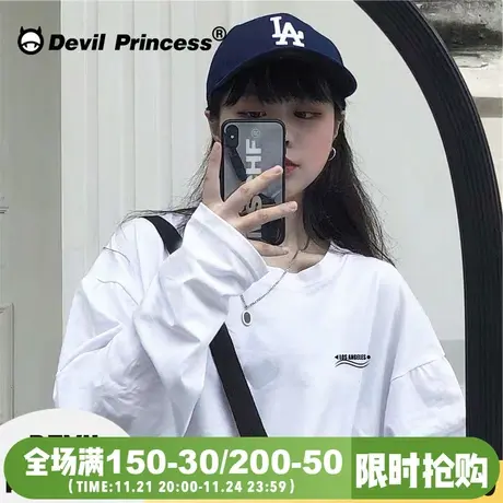 2024春夏新oversize宽松学生长袖T恤打底衫bf慵懒风简约白色内搭图片