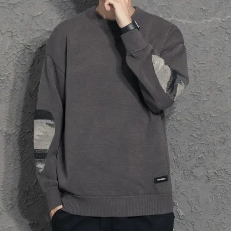 小众设计师水滴补丁拼接针织衫男新款休闲潮流青年文艺毛衣外套男图片