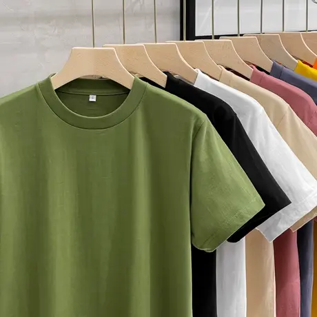 日系250g重磅纯棉短袖t恤男圆领宽松男士纯白色打底衫2023新款春商品大图