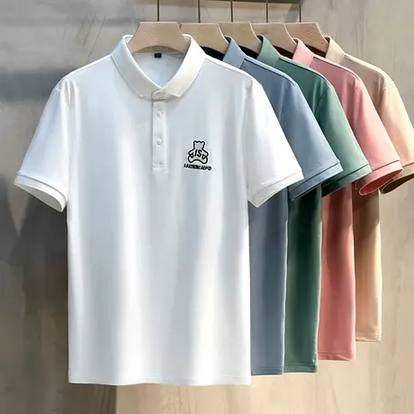 冰丝纯色小熊刺绣翻领Polo衫男潮牌帅气2023夏季新款男士有领t恤商品大图
