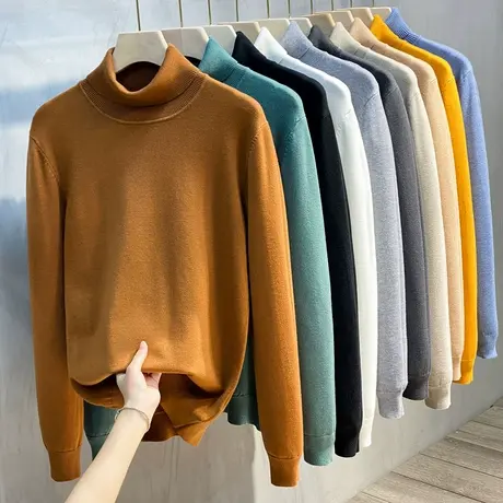 秋冬季新款高领毛衣男韩版保暖潮流加厚加绒针织衫内搭男士打底衫商品大图