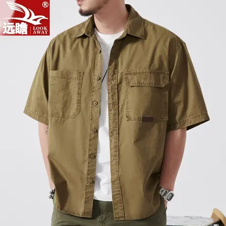 工装短袖衬衫男款2023夏季时尚潮流新款男士百搭舒适纯棉衬衫夏天图片