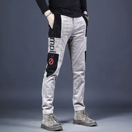 灯芯绒裤男秋冬休闲裤潮牌2021年新款刺绣潮流直筒男士裤子男冬厚商品大图