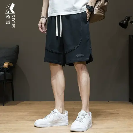 希越夏季潮牌痞帅设计感短裤男卫裤宽松大码男士跑步运动五分中裤商品大图