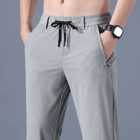 夏季薄款中年爸爸夏款抽绳速干运动冰丝休闲裤2024新款夏装男裤子商品大图