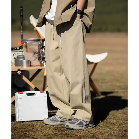 男士卡其色工装裤子男秋季男款阔腿裤休闲裤日系男裤慵懒坠感长裤商品大图