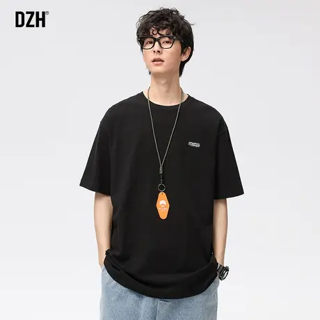 男士夏季t恤黑色重磅短袖男潮牌潮流2023新款宽松圆领上衣半截袖图片