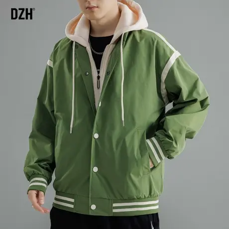 男士绿色假两件棒球服男春秋款男生外套男款2024新款秋装夹克男装图片