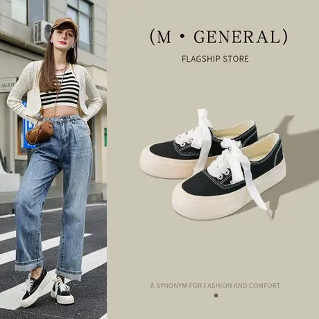 名将小白鞋女鞋厚底帆布鞋2023春季新款百搭大头鞋一脚蹬懒人板鞋商品大图