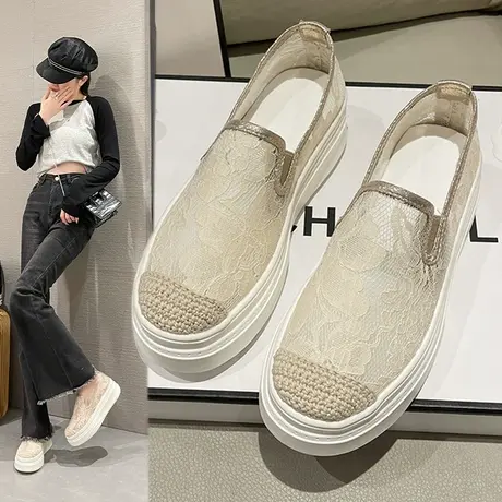 网面渔夫鞋女2023新款夏季厚底老北京布鞋一脚蹬透气孕妇网鞋网纱商品大图