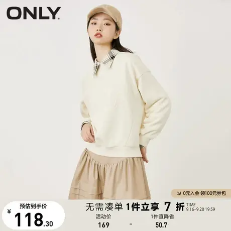 ONLY奥莱春夏纯色圆领套头图案休闲刺绣卫衣女商品大图