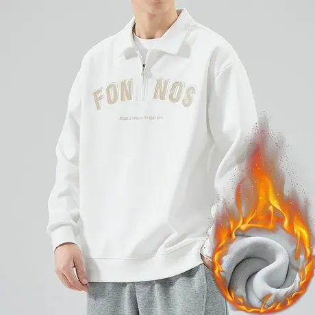 冬天冬季潮牌重磅加绒加厚翻领卫衣秋冬款男生保暖半开衫长袖上衣商品大图