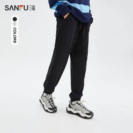三福2023夏男士橡筋脚口纯色休闲裤 运动风舒适宽松长裤473269商品大图