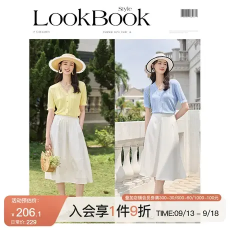 OSA欧莎蓝色木耳边锁骨v领冰丝针织衫女夏季2023年新款显瘦薄上衣商品大图