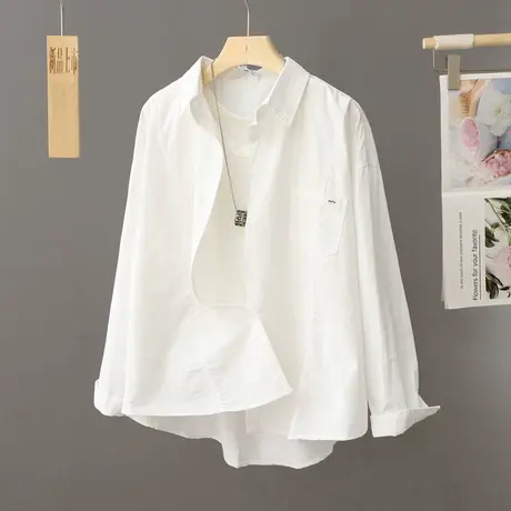 纯棉糖果色简约白衬衫女外套2024春季新款洋气高级感休闲外套上衣商品大图