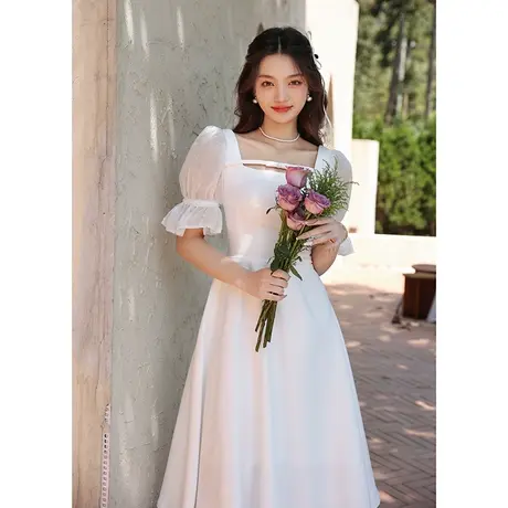 领证登记小白裙法式订婚礼服连衣裙白色高端轻奢小众平时可穿夏季商品大图