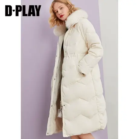 DPLAY德帕拉秋新款法式简约白色大毛领宽松白色羽绒服外套商品大图