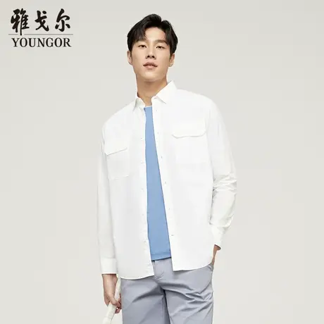 【休闲外穿】雅戈尔官方商务时尚双口袋全棉成衣水洗长袖衬衫商品大图