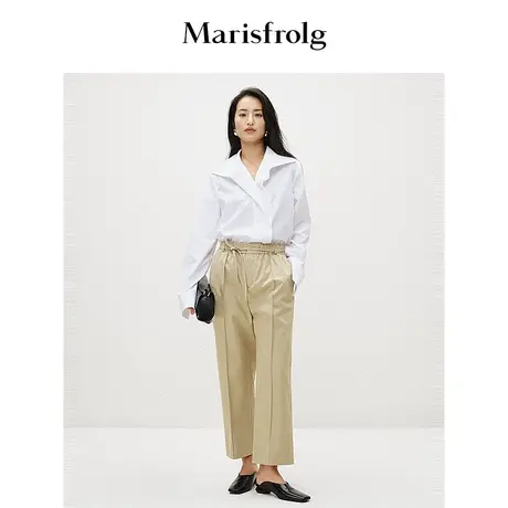 【精工衬衫】玛丝菲尔春白色设计感气质翻领长袖衬衣女图片