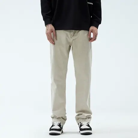 春季新款牛仔裤男潮牌宽松直筒美式复古浅色水洗休闲弹力痞帅裤子商品大图