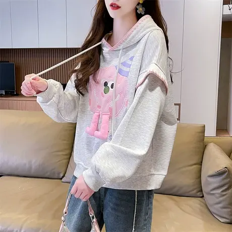 早春连帽卫衣女2024新款春秋韩版宽松大码女装薄款设计感小众外套图片