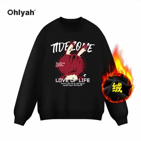Ohlyah黑色卫衣男oversize甜酷风2022新款秋冬宽松加绒外套上衣商品大图